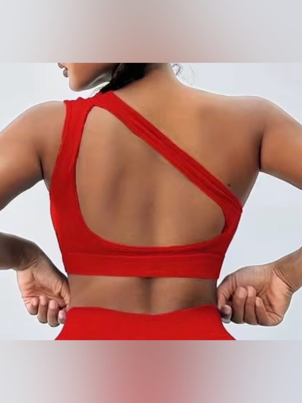 Cutout Ribbed Sports Bra - Red - Picture 2 of 7